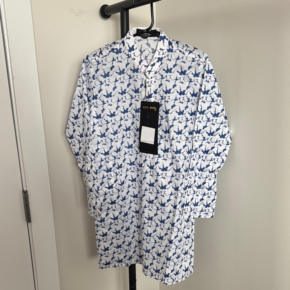 Boy’s Blue and White Patterned Kurta, Size 4Y